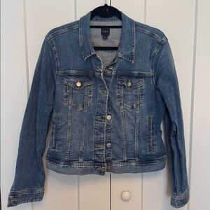 J Crew Womens Classic Jean Jacket Blue Denim Button Up Long Sleeve Sz L